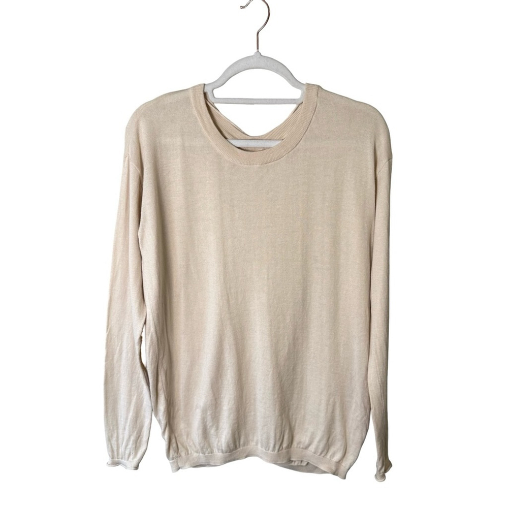 Yaya Neutral Minimalist Cotton Cream Crew Neck Sweater Size S Knit Reversible